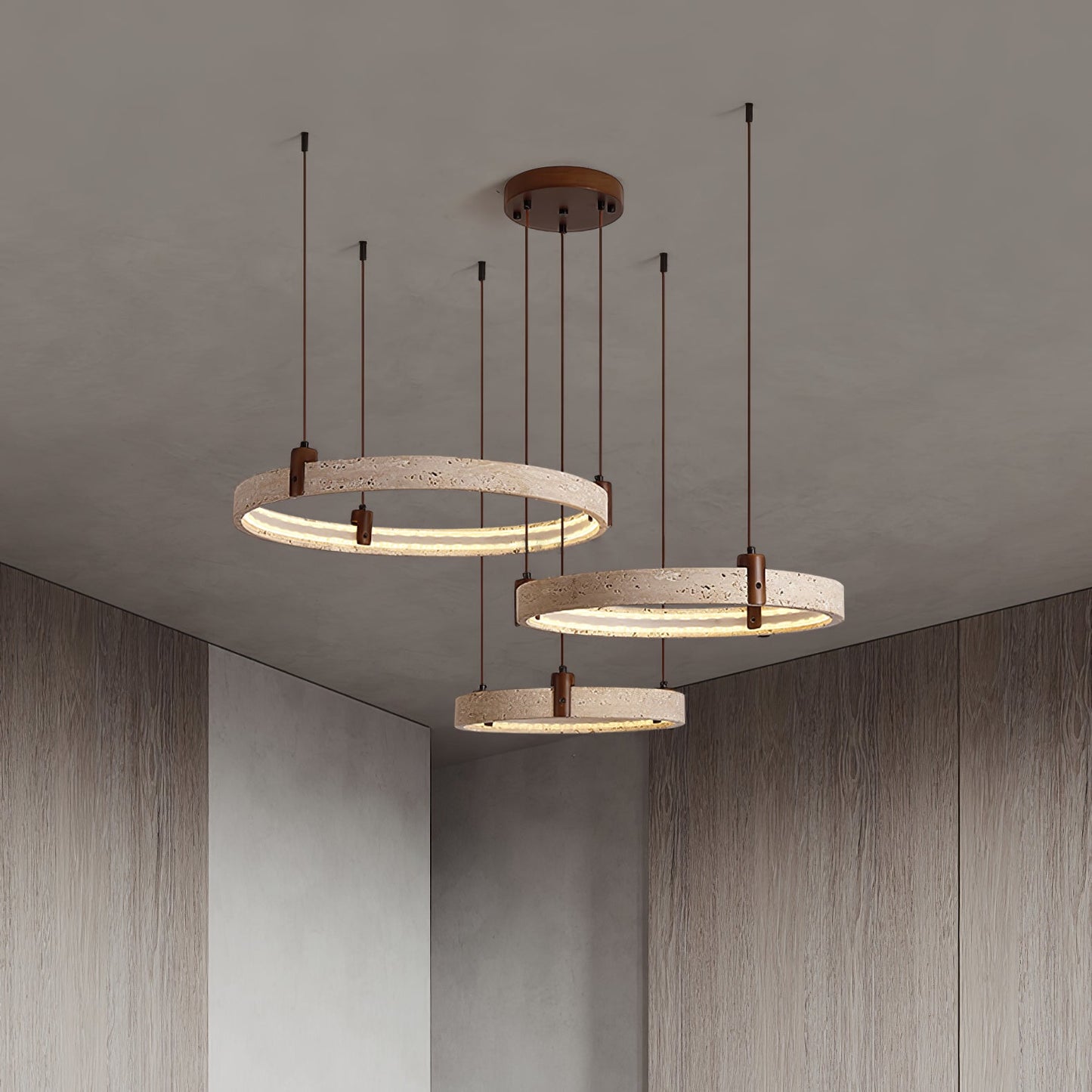 Celestial Orbit Travertine Chandelier - Elegant Design, Adjustable Hei