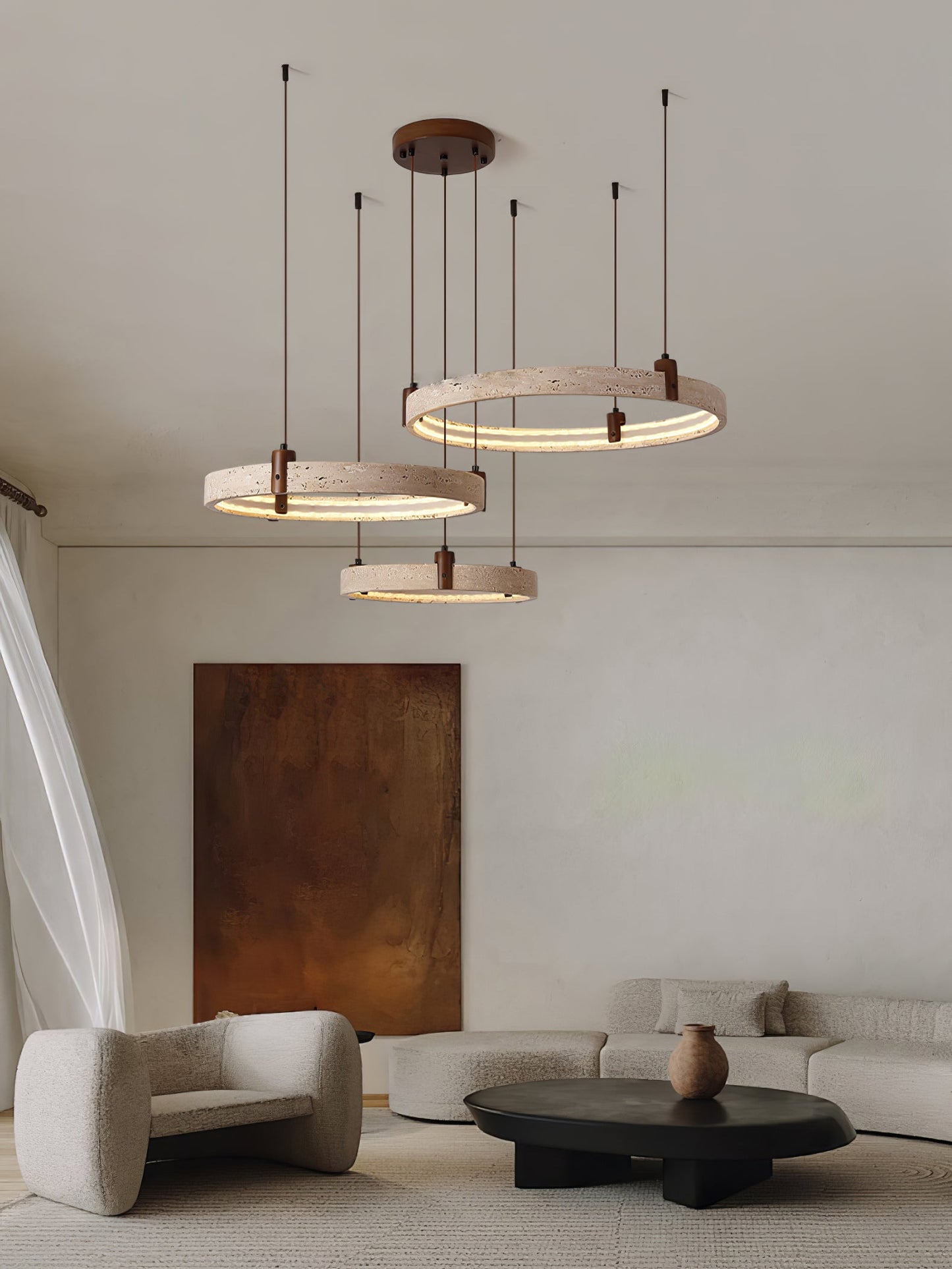 Celestial Orbit Travertine Chandelier - Elegant Design, Adjustable Hei