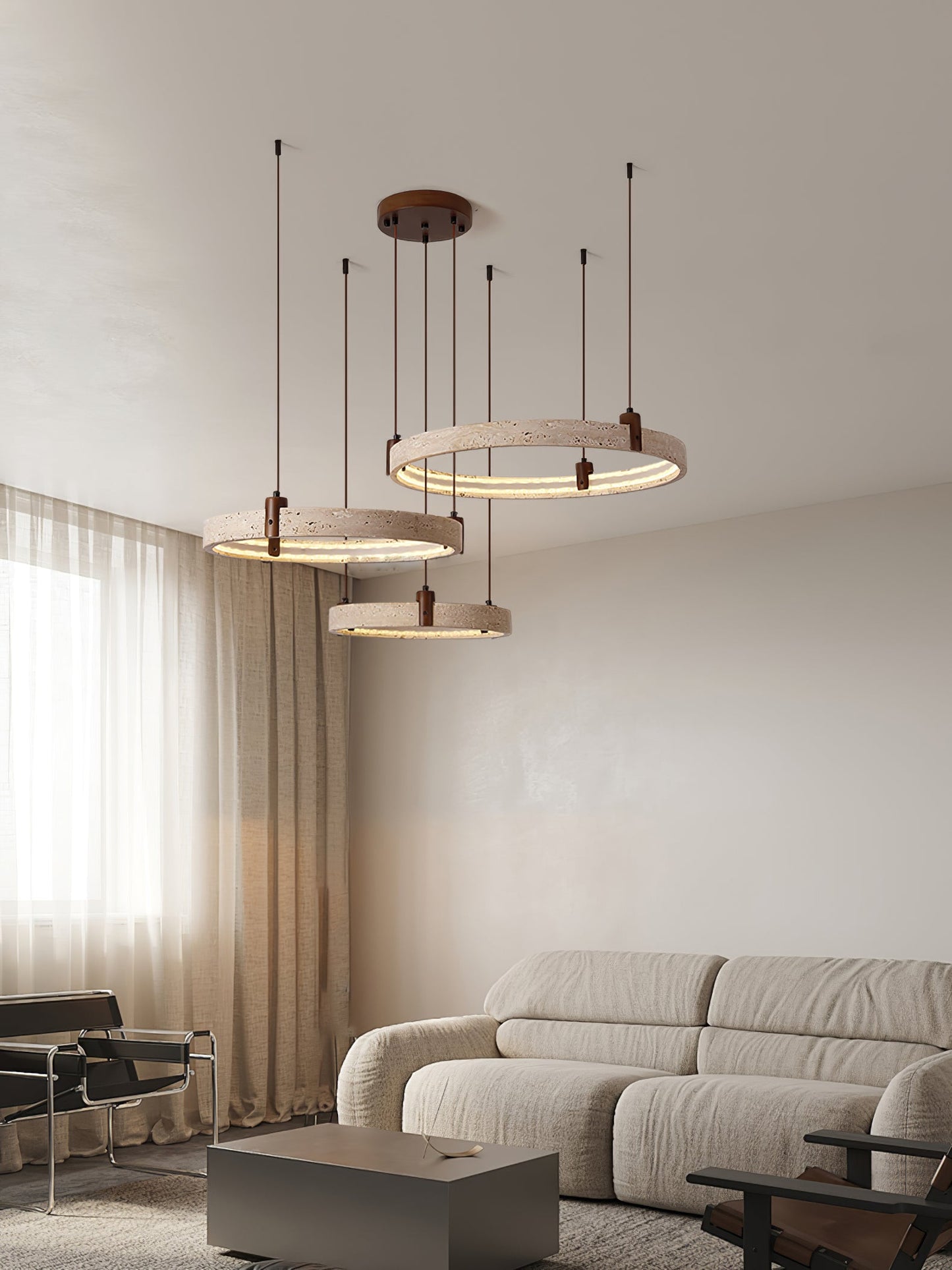 Celestial Orbit Travertine Chandelier - Elegant Design, Adjustable Hei