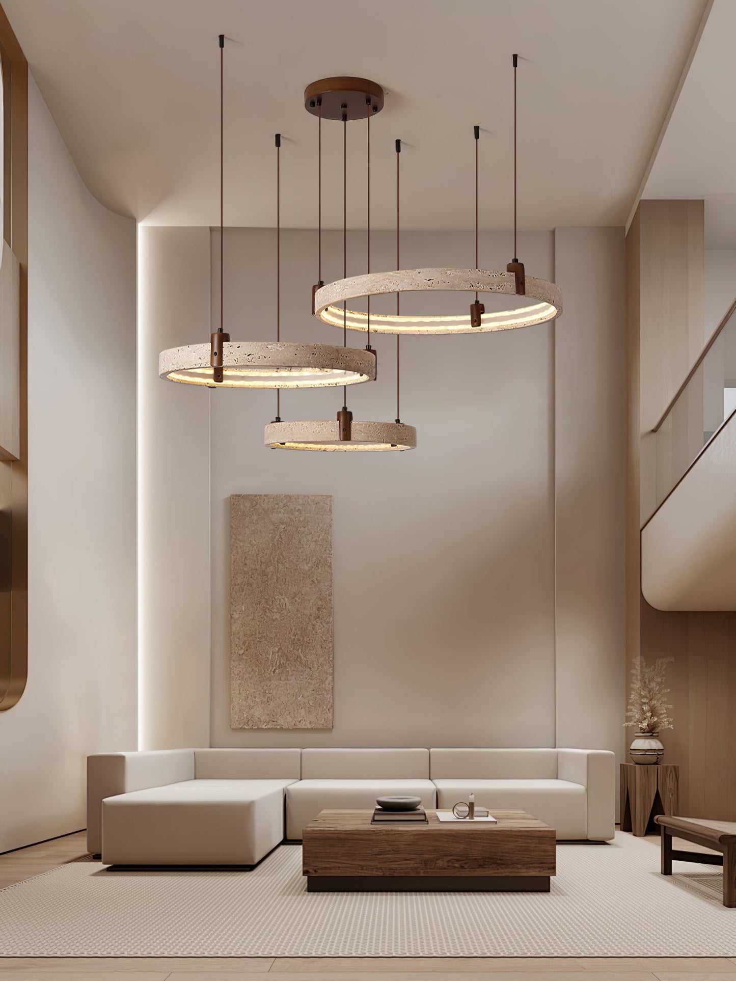 Celestial Orbit Travertine Chandelier - Elegant Design, Adjustable Hei