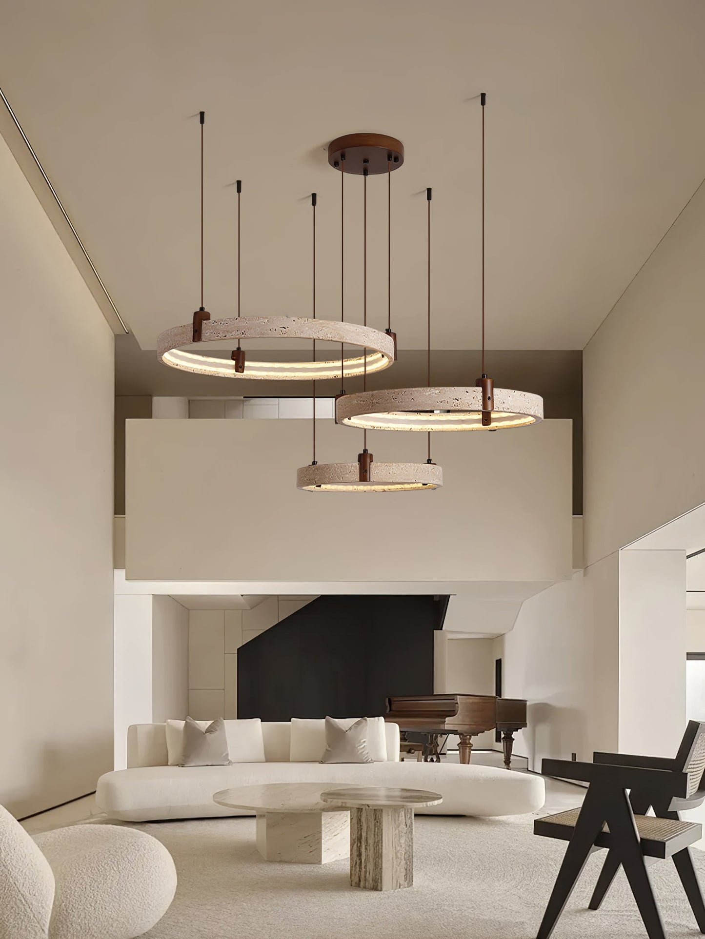 Celestial Orbit Travertine Chandelier - Elegant Design, Adjustable Hei