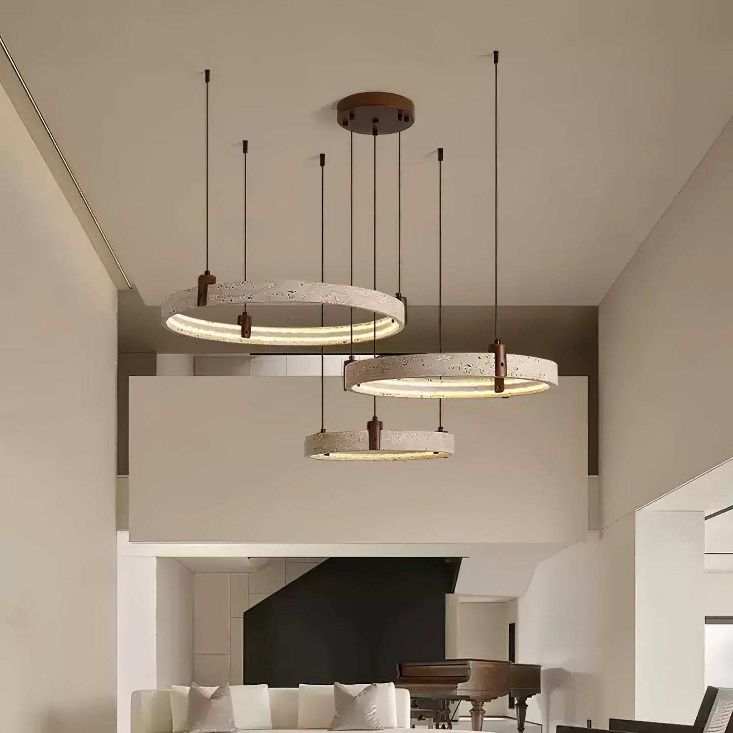 Celestial Orbit Travertine Chandelier - Elegant Design, Adjustable Hei