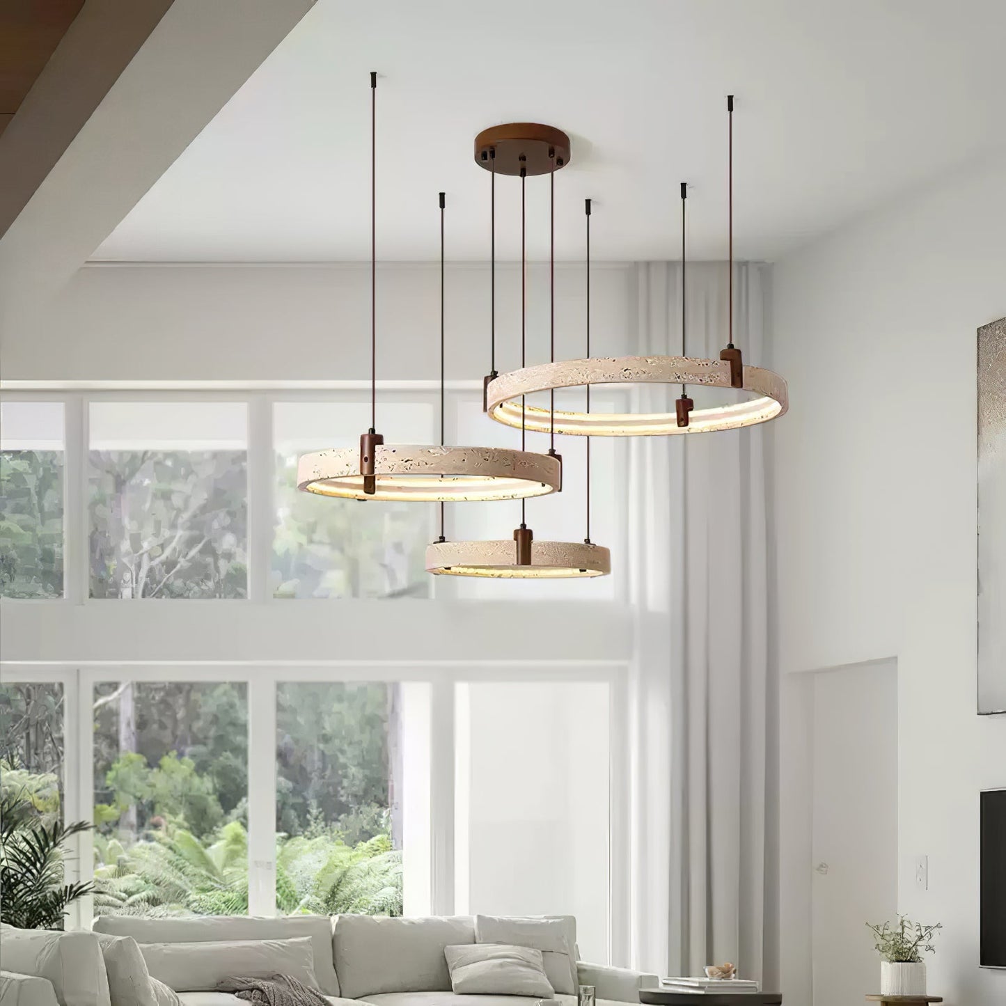 Celestial Orbit Travertine Chandelier - Elegant Design, Adjustable Hei