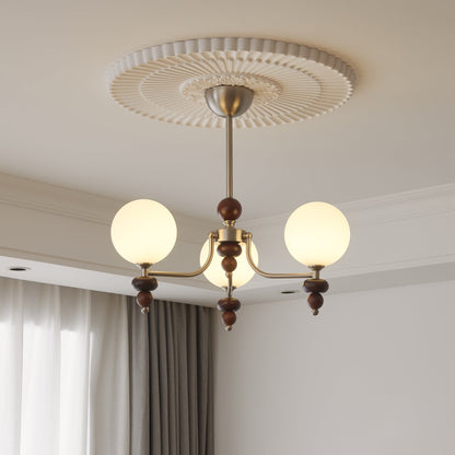 Celestial Sphere Walnut Chandelier - Adjustable Height, LED Compatible
