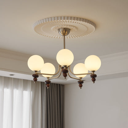 Celestial Sphere Walnut Chandelier - Adjustable Height, LED Compatible