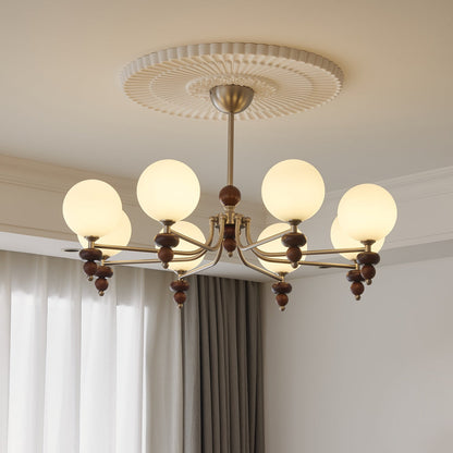 Celestial Sphere Walnut Chandelier - Adjustable Height, LED Compatible