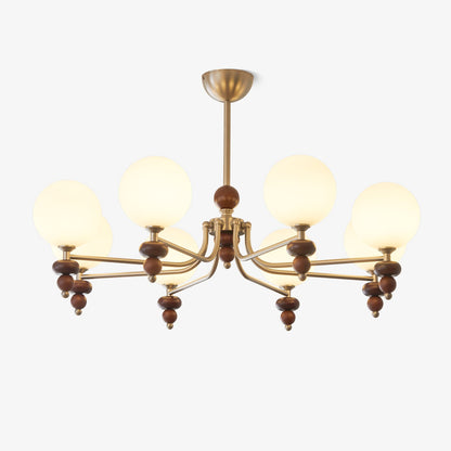 Celestial Sphere Walnut Chandelier - Adjustable Height, LED Compatible