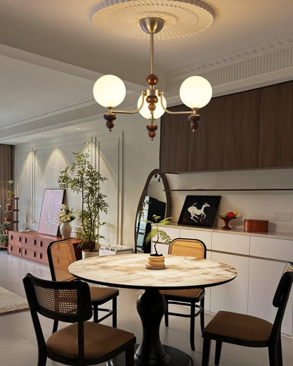 Celestial Sphere Walnut Chandelier - Adjustable Height, LED Compatible