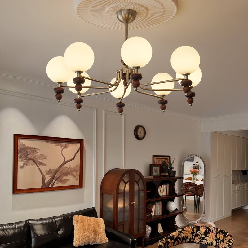 Celestial Sphere Walnut Chandelier - Adjustable Height, LED Compatible