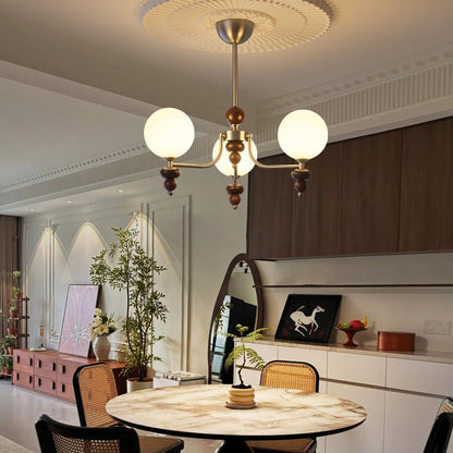 Celestial Sphere Walnut Chandelier - Adjustable Height, LED Compatible