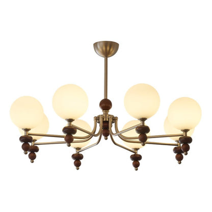 Celestial Sphere Walnut Chandelier - Adjustable Height, LED Compatible