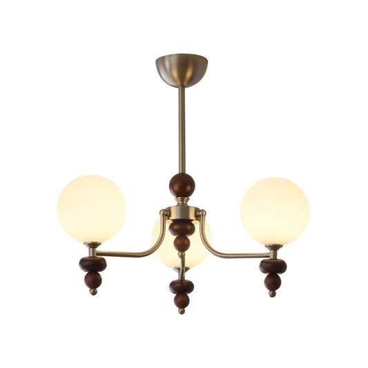 Celestial Sphere Walnut Chandelier - Adjustable Height, LED Compatible