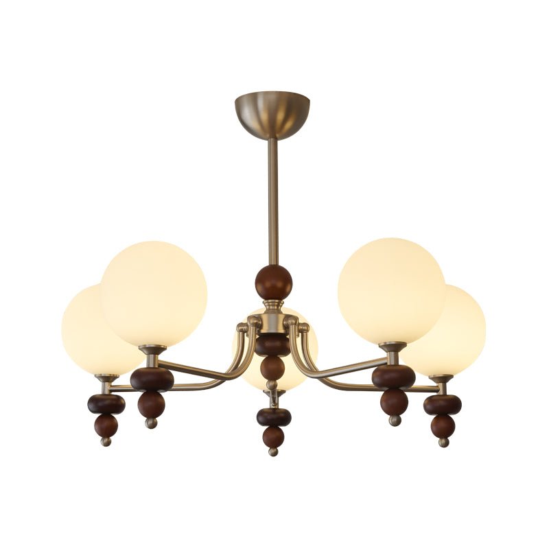 Celestial Sphere Walnut Chandelier - Adjustable Height, LED Compatible