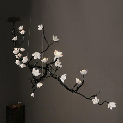 Elegant Ceramic Flower Chandelier - Adjustable Height, Soft Lighting