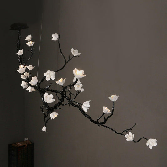 Elegant Ceramic Flower Chandelier - Adjustable Height, Soft Lighting