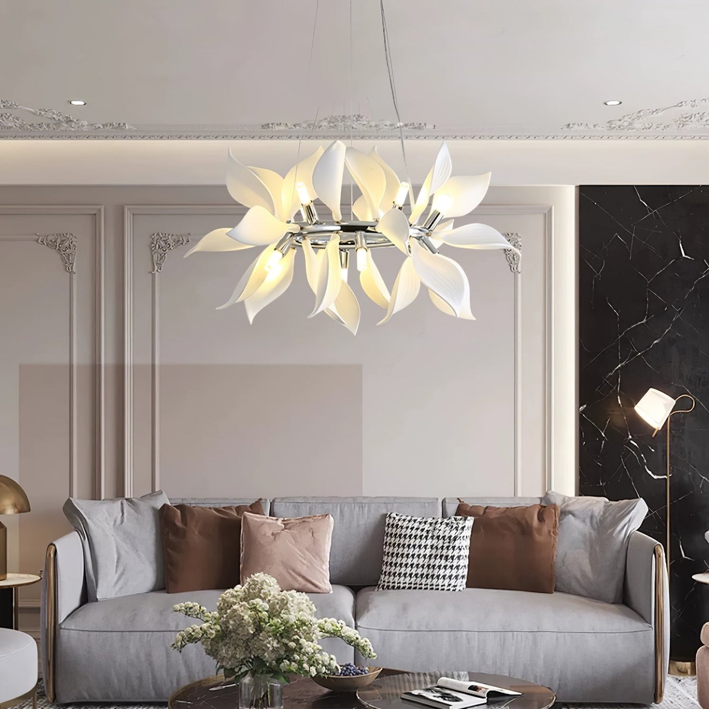 Ceramic Petals Blooming Chandelier - Elegant Design, LED Compatible