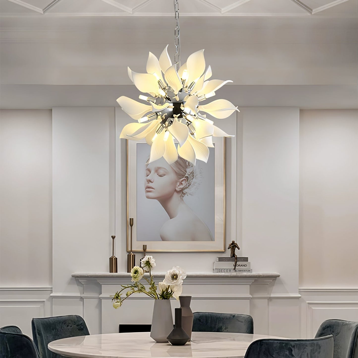 Ceramic Petals Blooming Chandelier - Elegant Design, LED Compatible