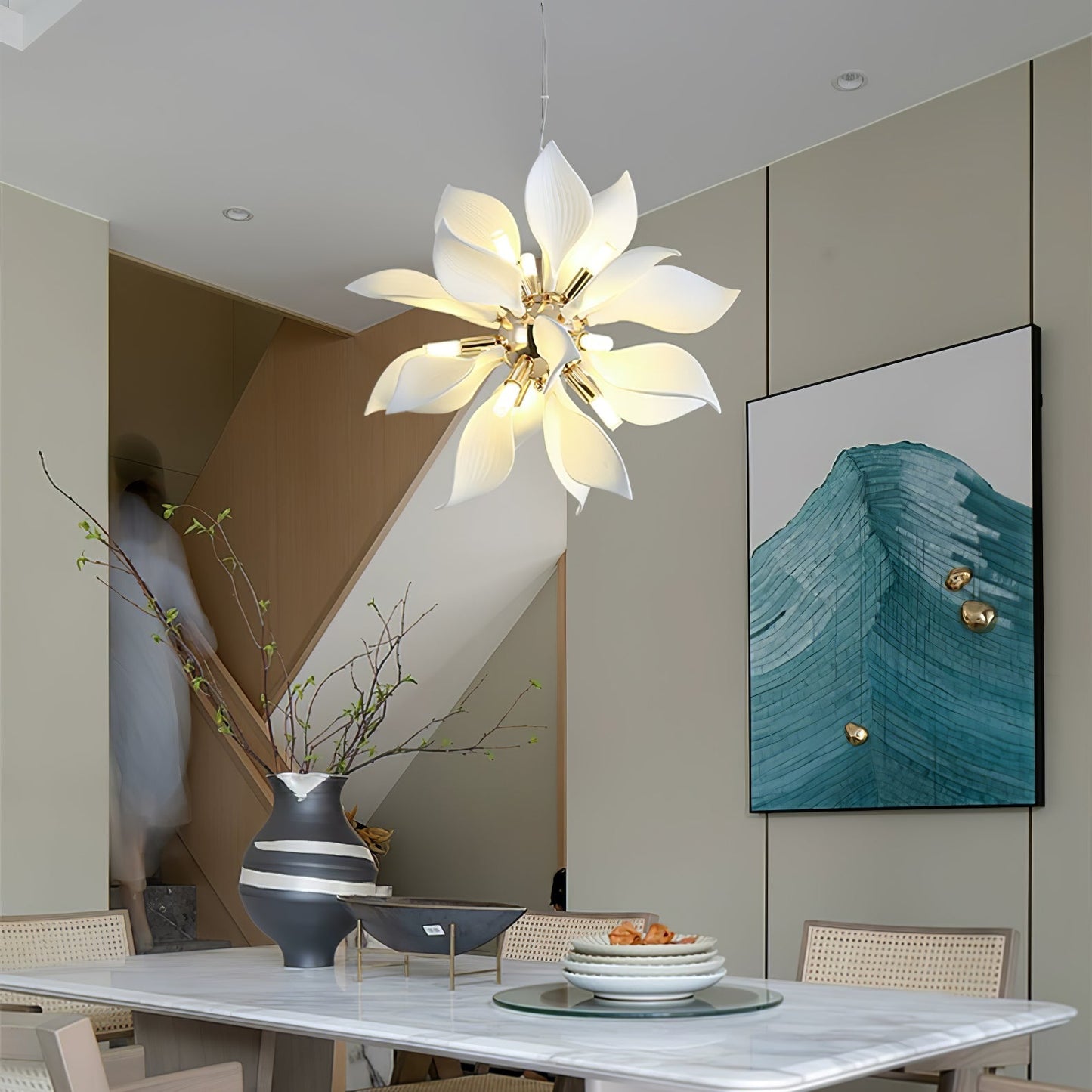 Ceramic Petals Blooming Chandelier - Elegant Design, LED Compatible