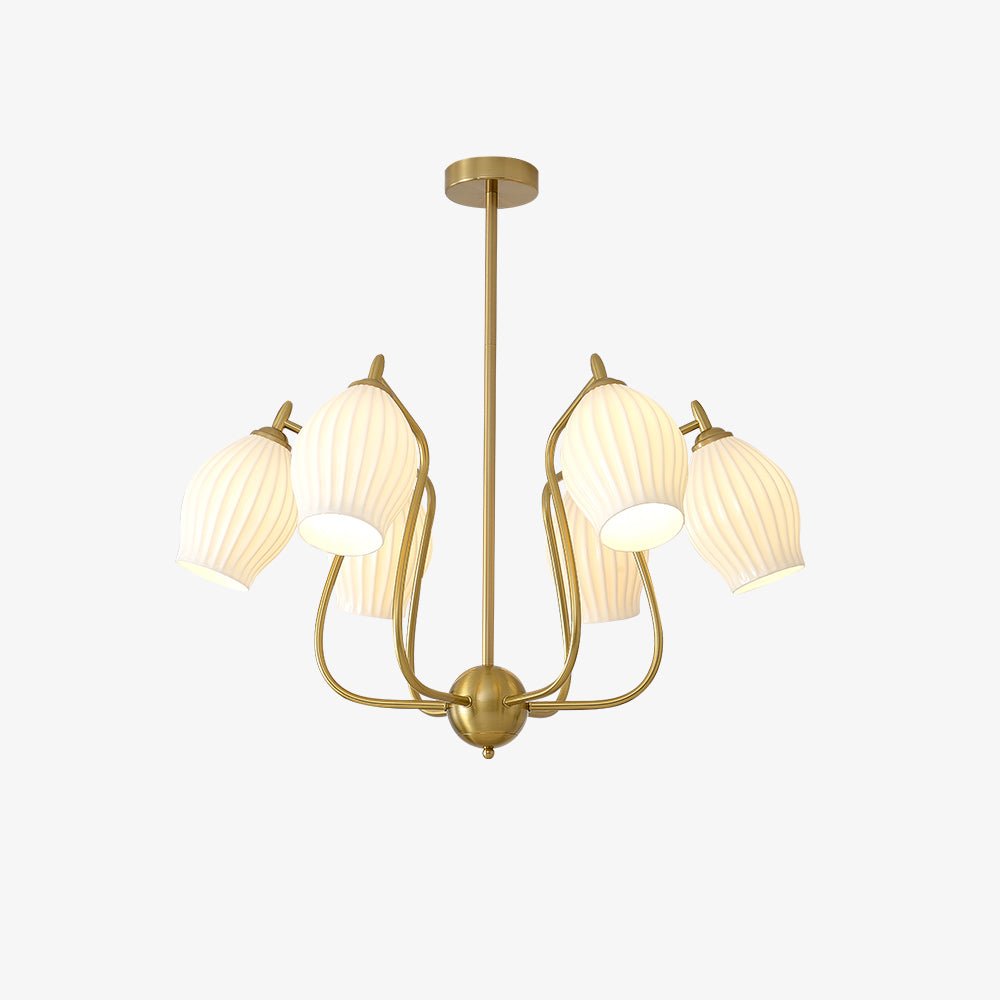 Ceramic Ribbed Chandelier with Adjustable Height and Soft Ambient Ligh