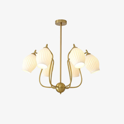 Ceramic Ribbed Chandelier with Adjustable Height and Soft Ambient Ligh