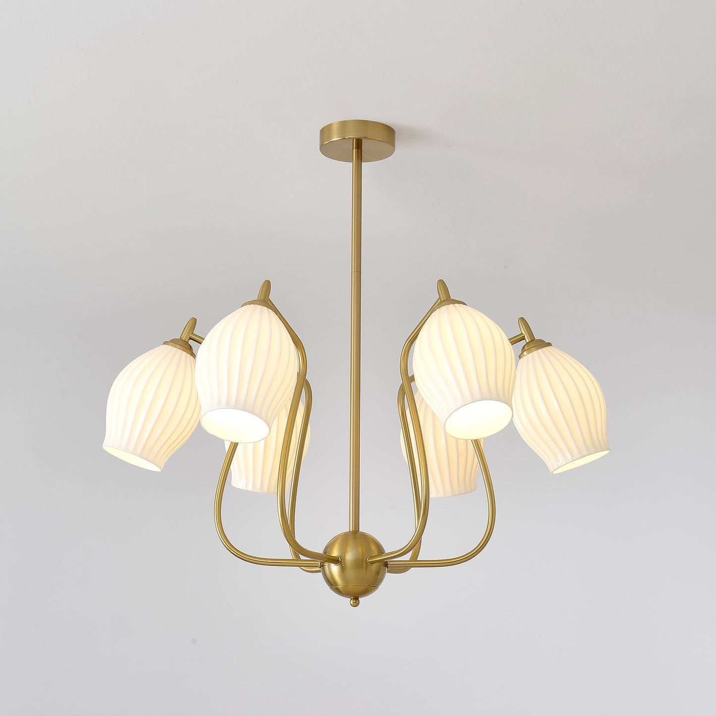 Ceramic Ribbed Chandelier with Adjustable Height and Soft Ambient Ligh