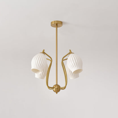 Ceramic Ribbed Chandelier with Adjustable Height and Soft Ambient Ligh