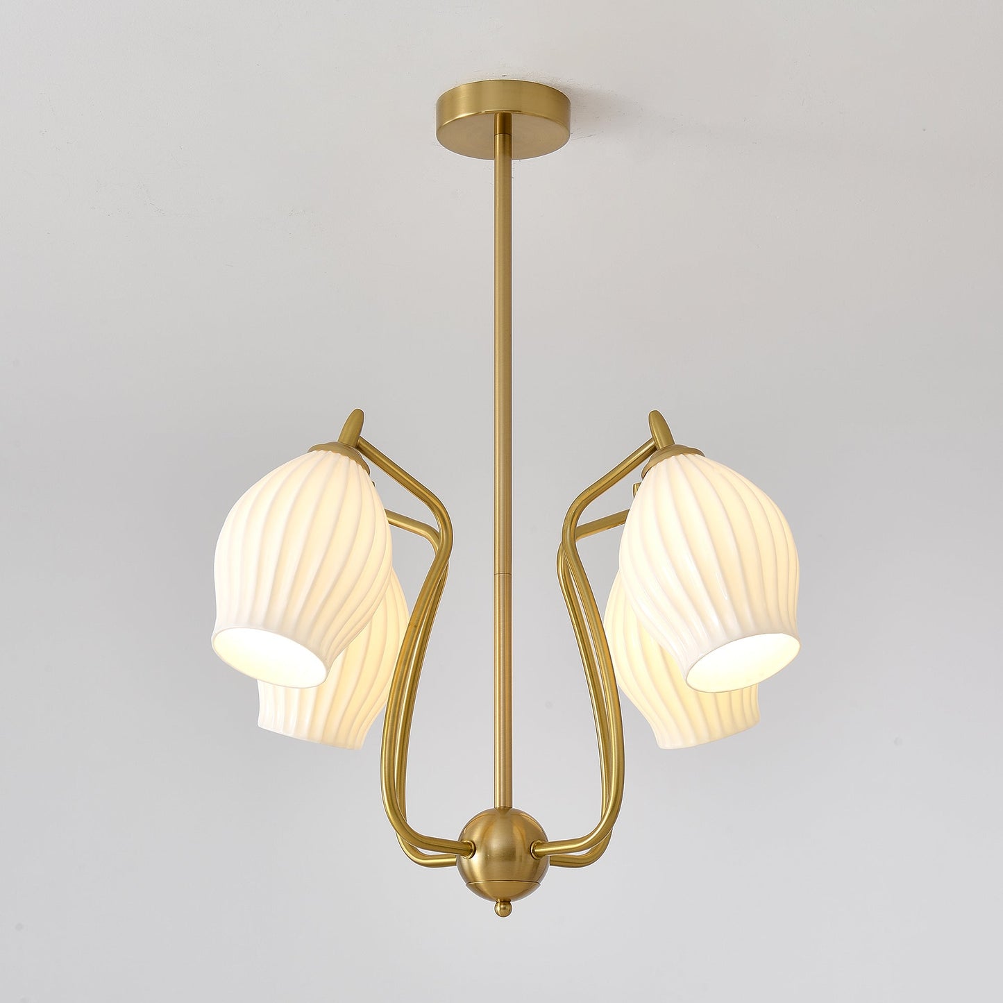 Ceramic Ribbed Chandelier with Adjustable Height and Soft Ambient Ligh