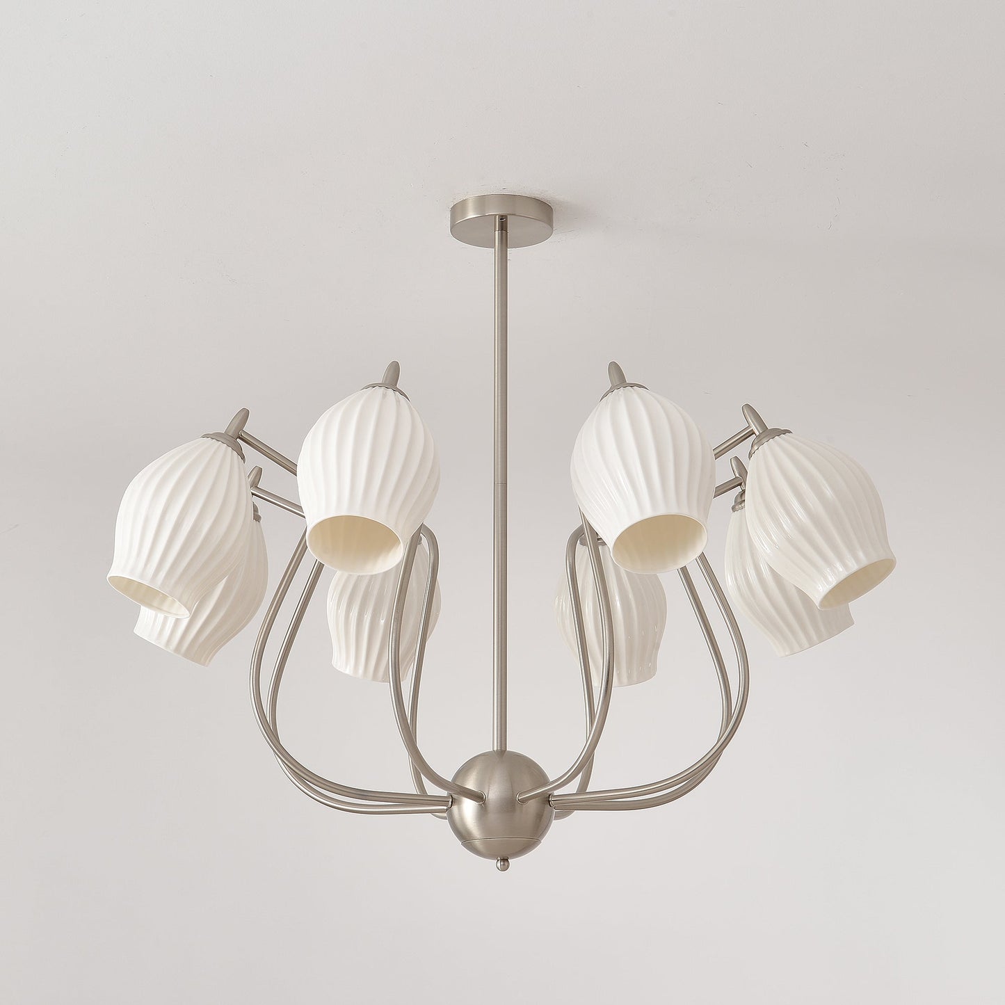 Ceramic Ribbed Chandelier with Adjustable Height and Soft Ambient Ligh
