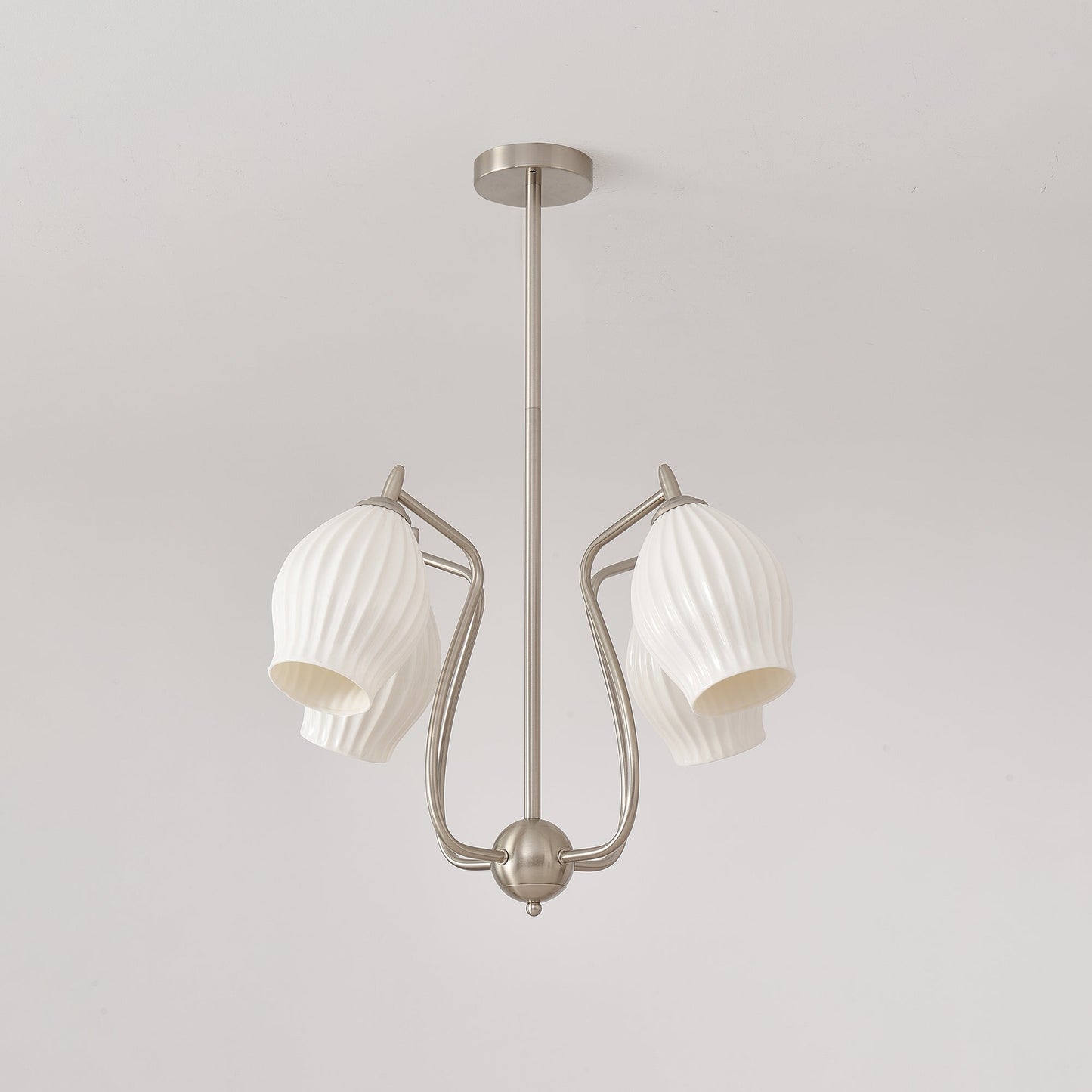 Ceramic Ribbed Chandelier with Adjustable Height and Soft Ambient Ligh
