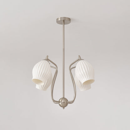 Ceramic Ribbed Chandelier with Adjustable Height and Soft Ambient Ligh