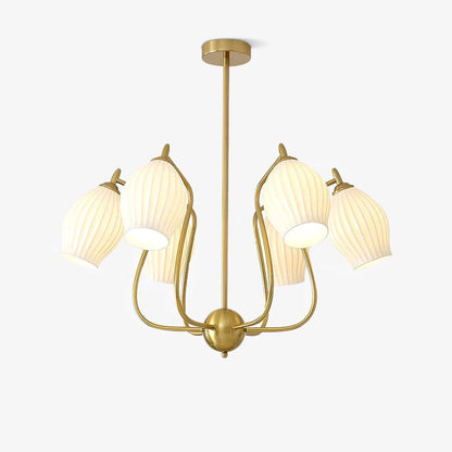 Ceramic Ribbed Chandelier with Adjustable Height and Soft Ambient Ligh