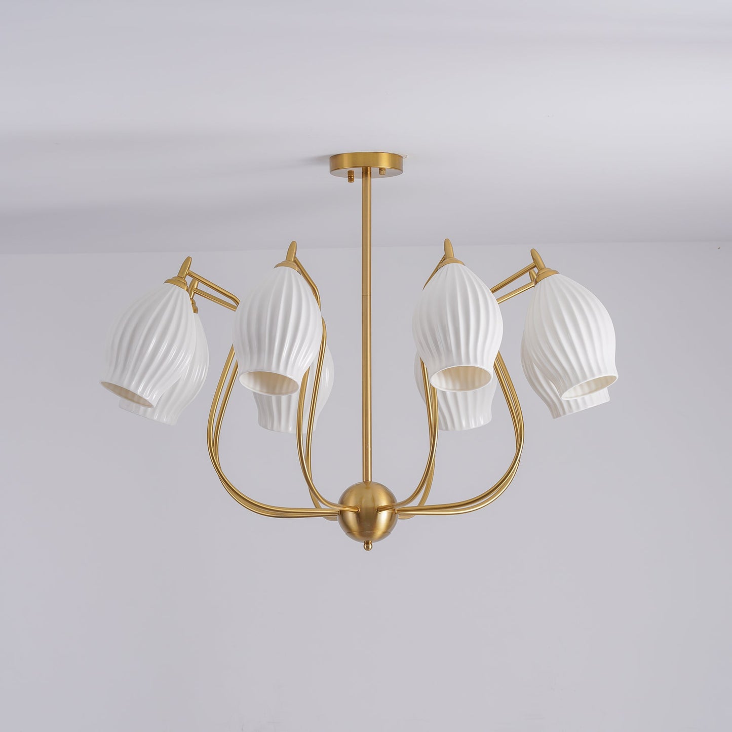 Ceramic Ribbed Chandelier with Adjustable Height and Soft Ambient Ligh