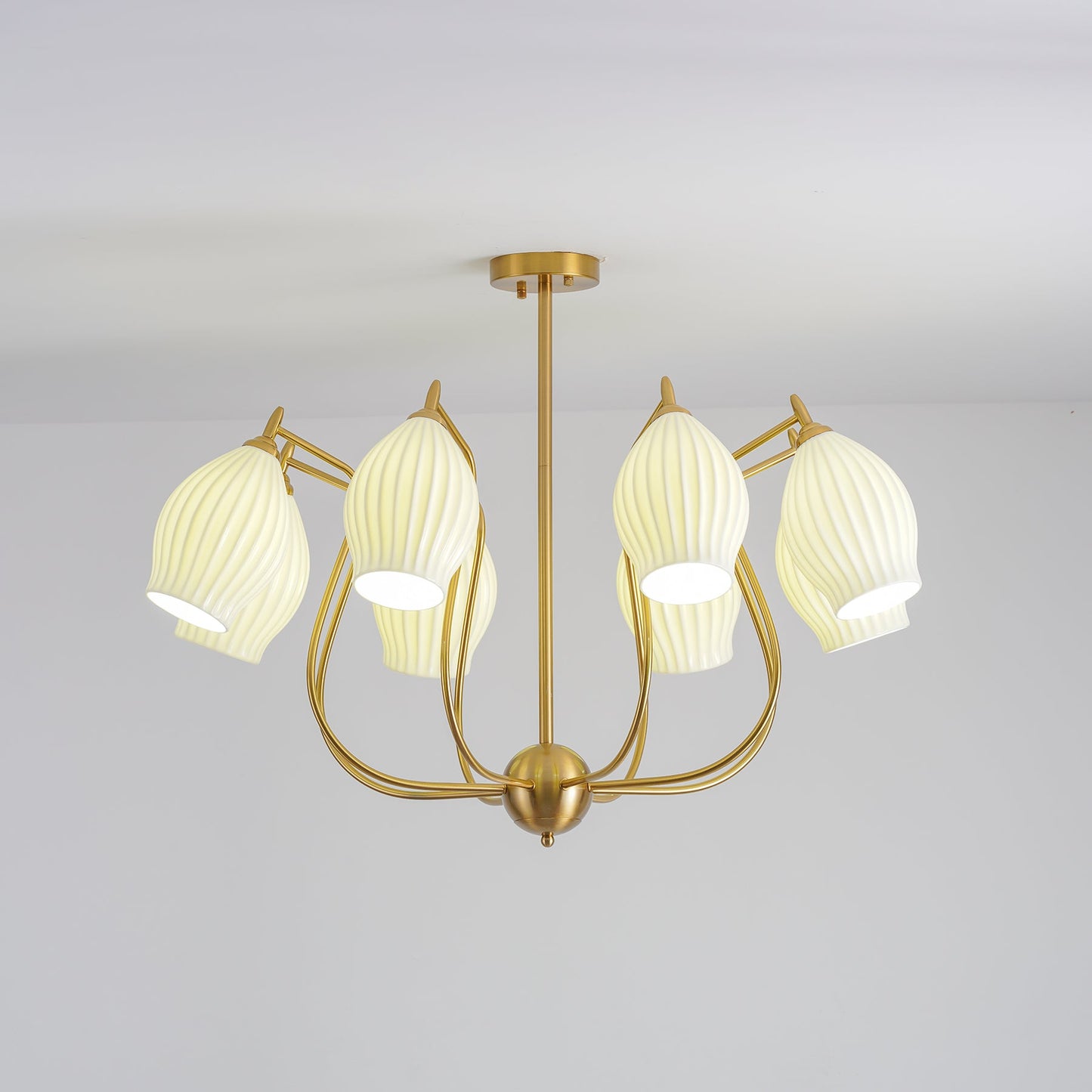 Ceramic Ribbed Chandelier with Adjustable Height and Soft Ambient Ligh