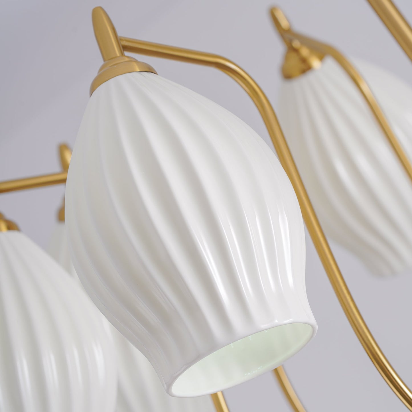 Ceramic Ribbed Chandelier with Adjustable Height and Soft Ambient Ligh