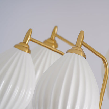 Ceramic Ribbed Chandelier with Adjustable Height and Soft Ambient Ligh