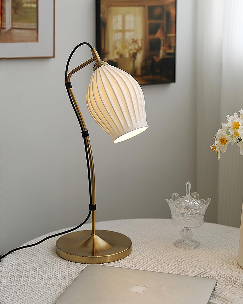 Ceramic Ribbed Table Lamp - Adjustable Brightness & Modern Design