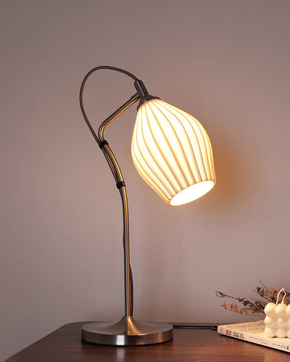 Ceramic Ribbed Table Lamp - Adjustable Brightness & Modern Design