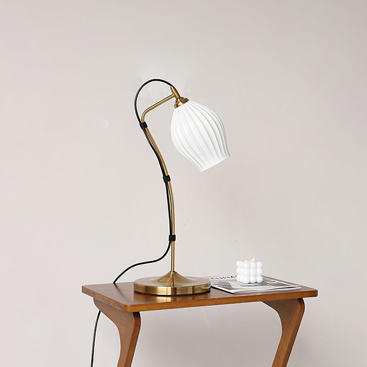 Ceramic Ribbed Table Lamp - Adjustable Brightness & Modern Design