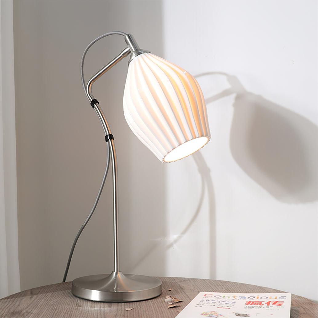 Ceramic Ribbed Table Lamp - Adjustable Brightness & Modern Design