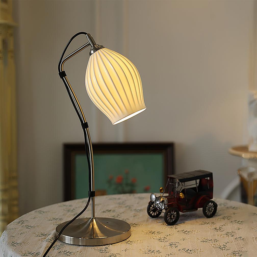 Ceramic Ribbed Table Lamp - Adjustable Brightness & Modern Design