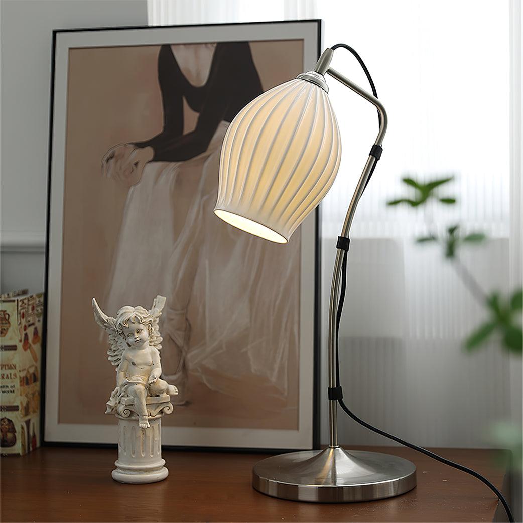 Ceramic Ribbed Table Lamp - Adjustable Brightness & Modern Design