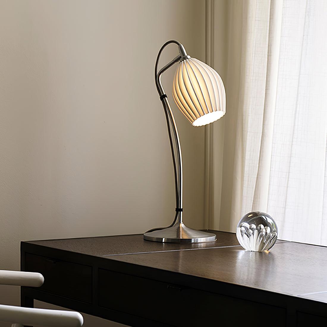 Ceramic Ribbed Table Lamp - Adjustable Brightness & Modern Design