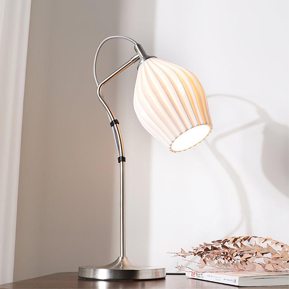 Ceramic Ribbed Table Lamp - Adjustable Brightness & Modern Design