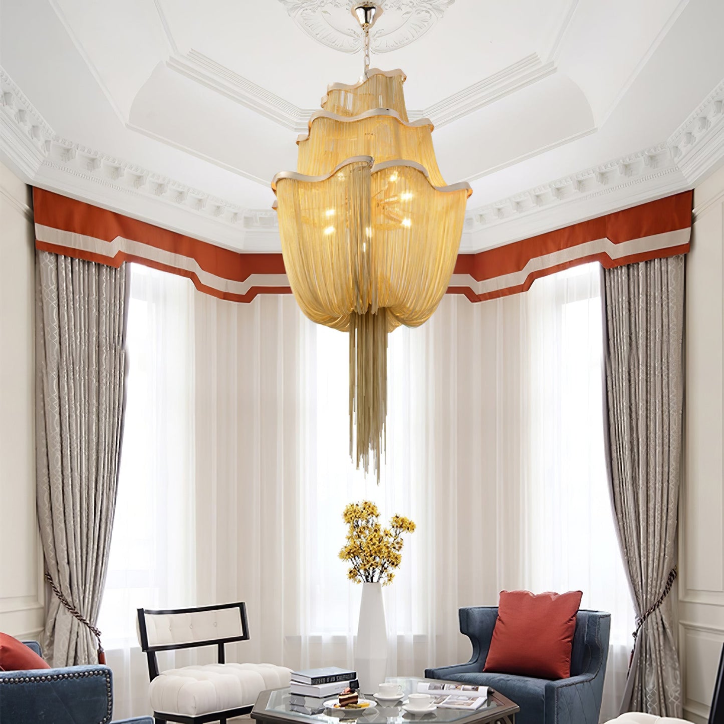 Elegant Shimmering Chandelier with Adjustable Height & Crystal Accents