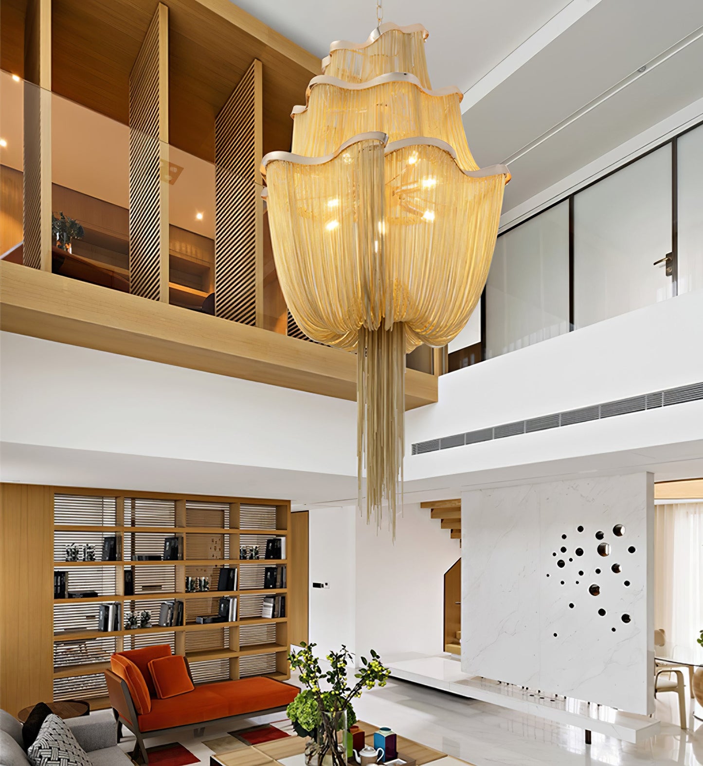 Elegant Shimmering Chandelier with Adjustable Height & Crystal Accents