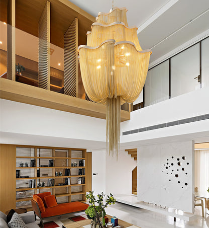Elegant Shimmering Chandelier with Adjustable Height & Crystal Accents