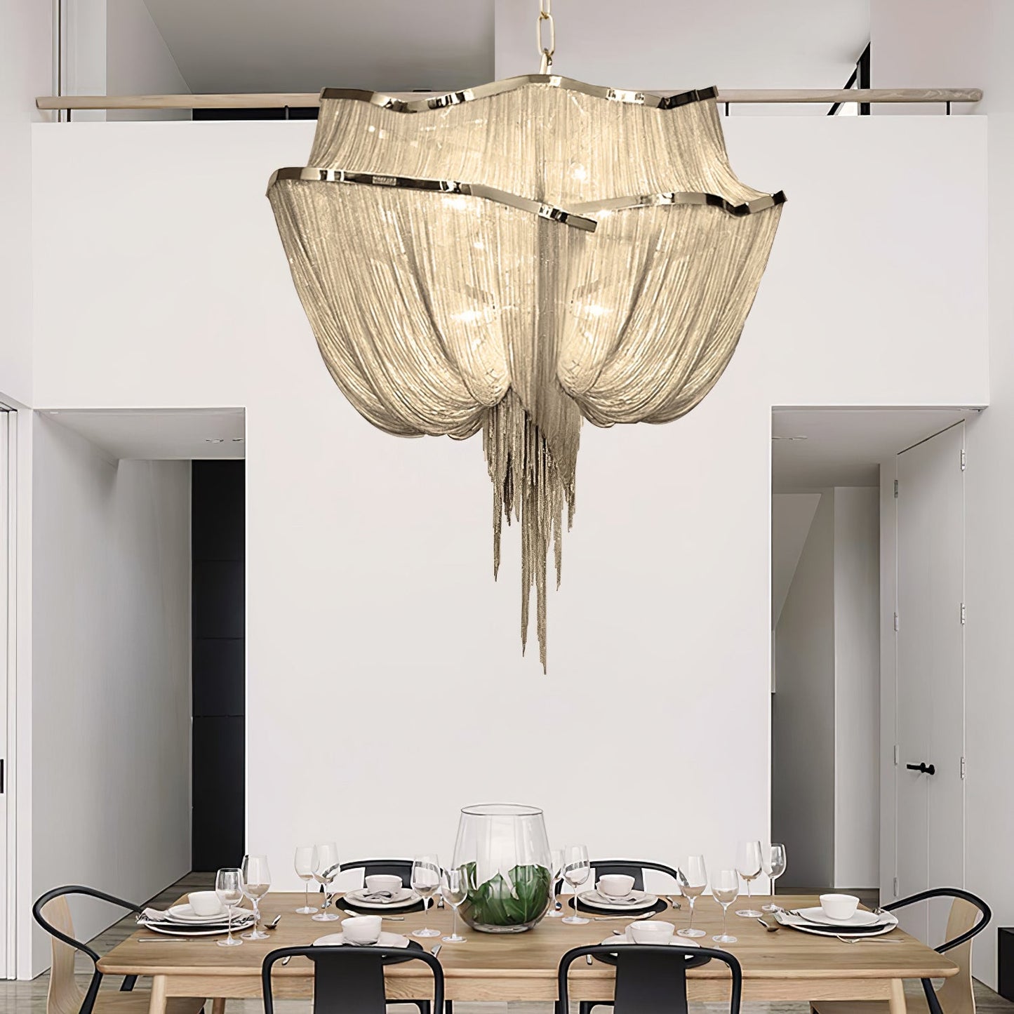 Elegant Shimmering Chandelier with Adjustable Height & Crystal Accents