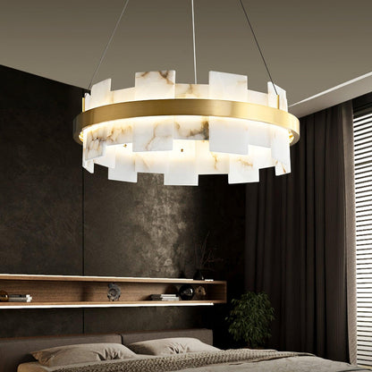 Alabaster Halo Chandelier - Elegant Design with Adjustable Brightness