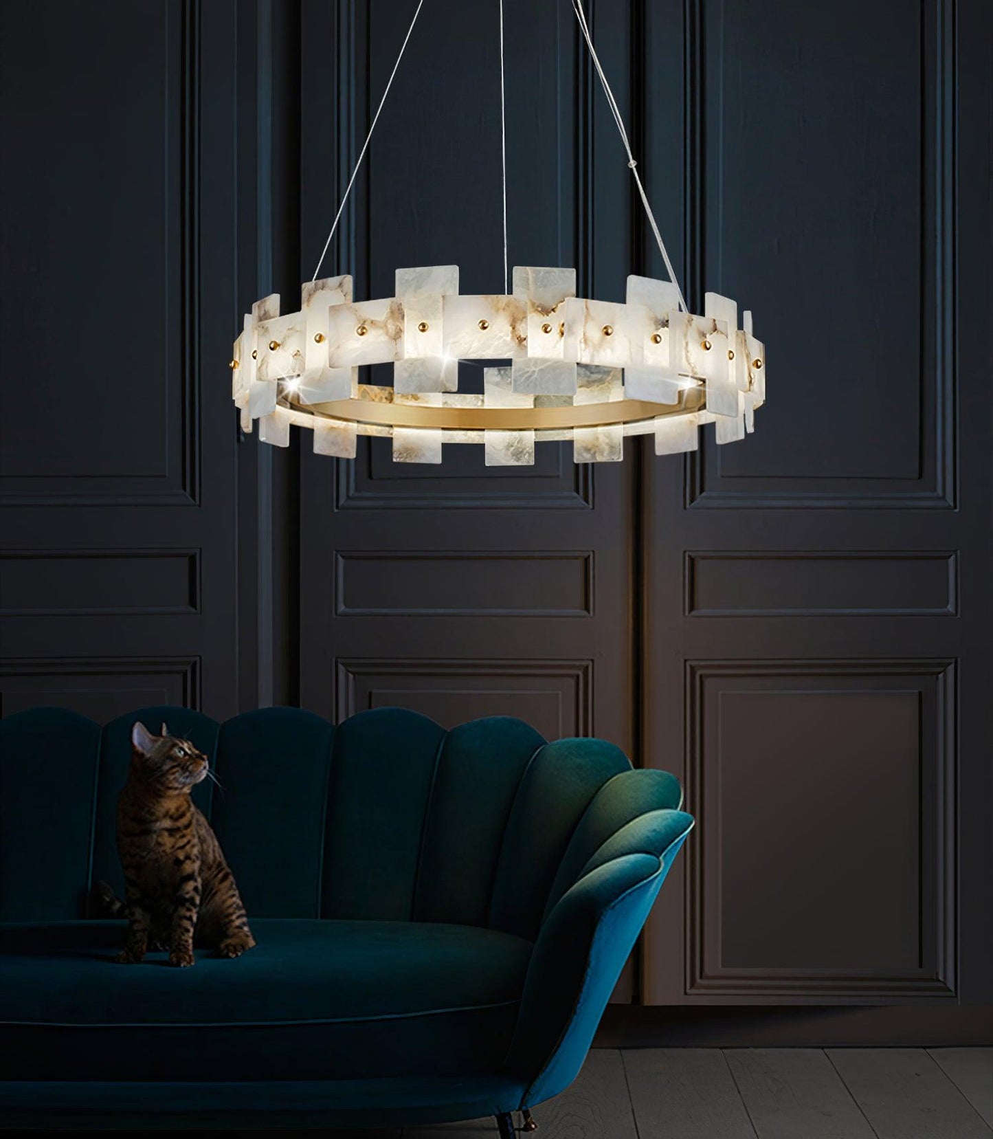 Alabaster Halo Chandelier - Elegant Design with Adjustable Brightness