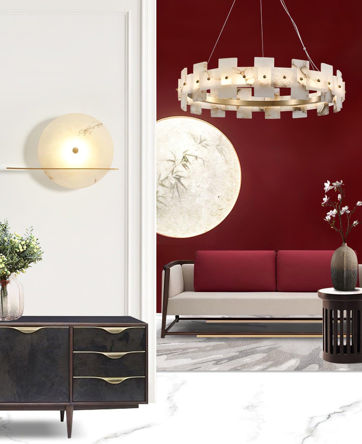 Alabaster Halo Chandelier - Elegant Design with Adjustable Brightness